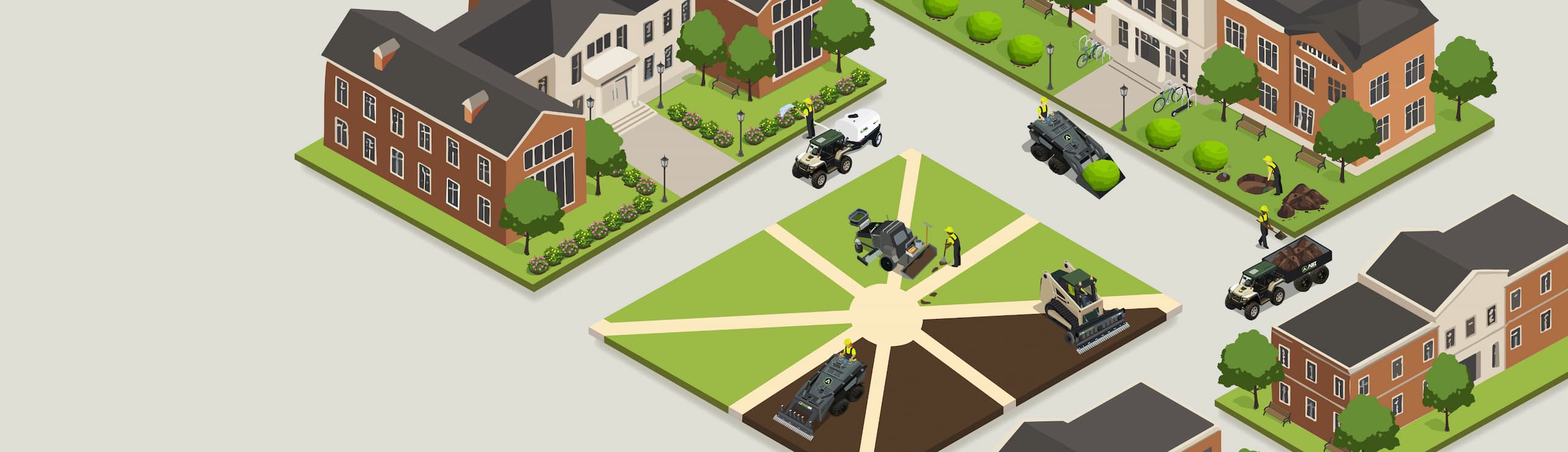 Videogame-style isometric map focusing on Grounds