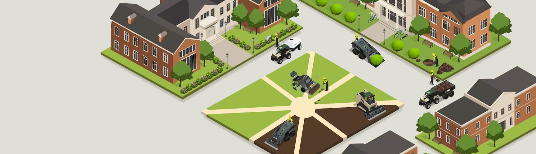 Videogame-style isometric map focusing on Grounds