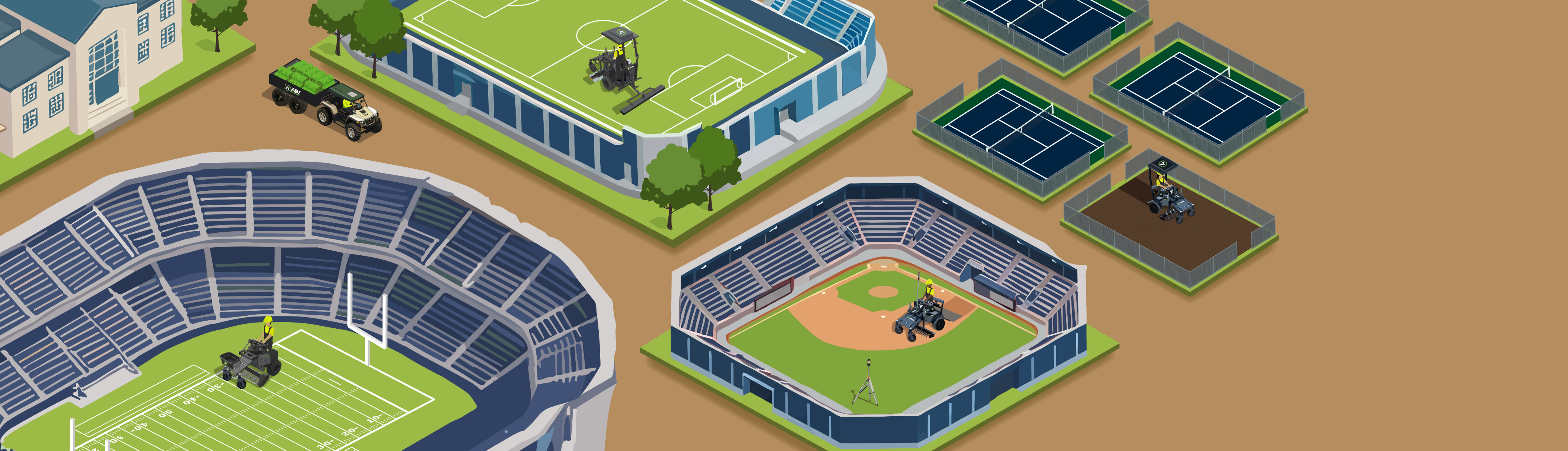 Videogame-style isometric map focusing on Sports